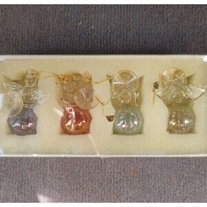 Set Of Four VTG Hand Blown Glass Angel Ornaments Jewel Tone Features SUCTION CUP